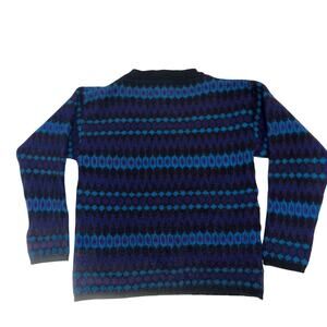 Vintage 70s Janus of Norway Wool Sweater L Fair Isle Blue Purple Ski Nordic 60s
